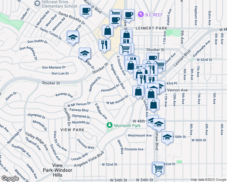 map of restaurants, bars, coffee shops, grocery stores, and more near 3612 Homeland Drive in Los Angeles