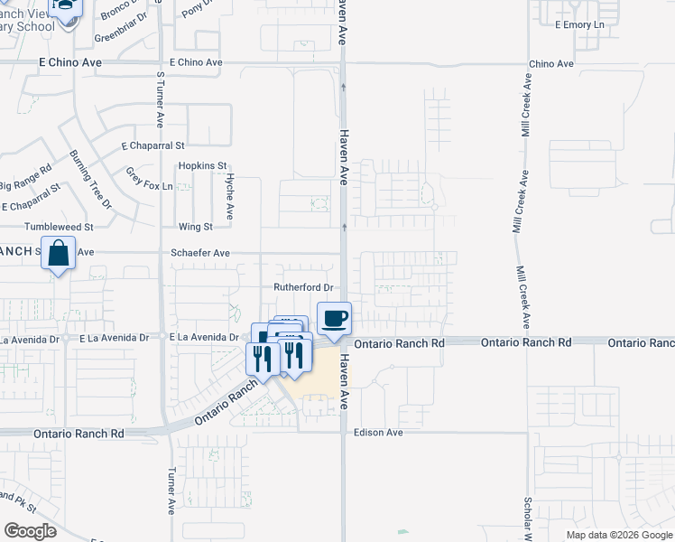 map of restaurants, bars, coffee shops, grocery stores, and more near 3461 Pine Ridge Loop in Ontario