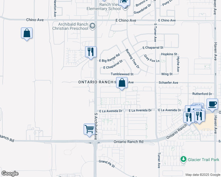 map of restaurants, bars, coffee shops, grocery stores, and more near 2794 East Cornwall Street in Ontario