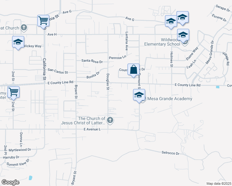 map of restaurants, bars, coffee shops, grocery stores, and more near 933 Douglas St in Calimesa