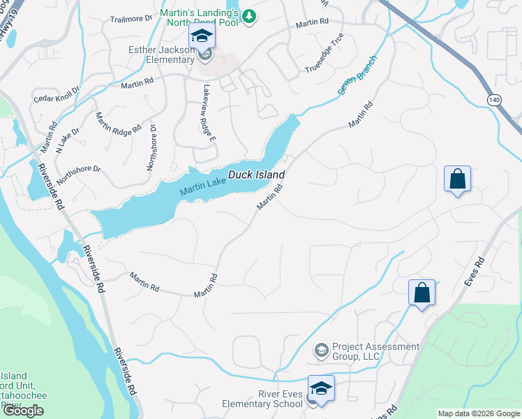 map of restaurants, bars, coffee shops, grocery stores, and more near 9160 Martin Road in Roswell