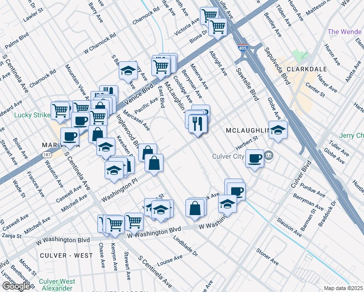 map of restaurants, bars, coffee shops, grocery stores, and more near 3995 East Boulevard in Los Angeles