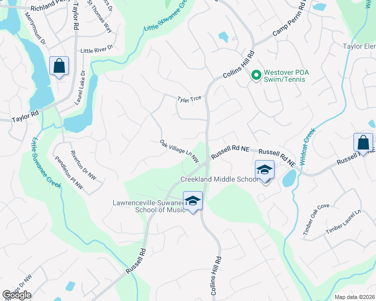 map of restaurants, bars, coffee shops, grocery stores, and more near 49 Russell Road in Lawrenceville