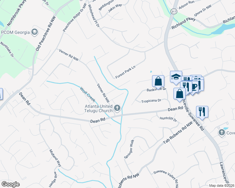 map of restaurants, bars, coffee shops, grocery stores, and more near 887 Ashley Crossing Lane Northwest in Lawrenceville