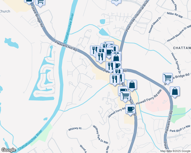 map of restaurants, bars, coffee shops, grocery stores, and more near 3808 Saint Annes Court in Duluth