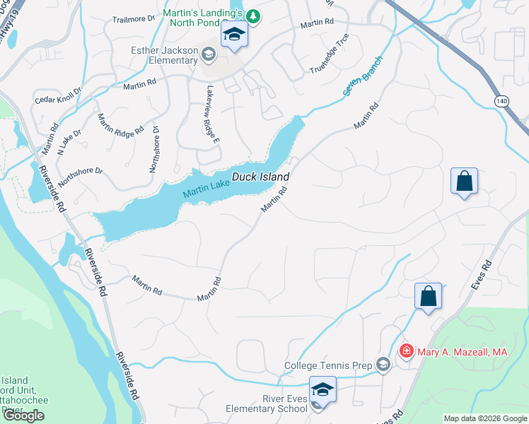 map of restaurants, bars, coffee shops, grocery stores, and more near 9160 Martin Road in Roswell