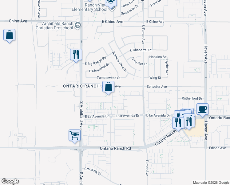 map of restaurants, bars, coffee shops, grocery stores, and more near 3835 South Manitoba Place in Ontario