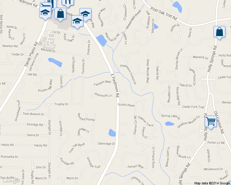 map of restaurants, bars, coffee shops, grocery stores, and more near 2231 Plymouth Lane in Marietta