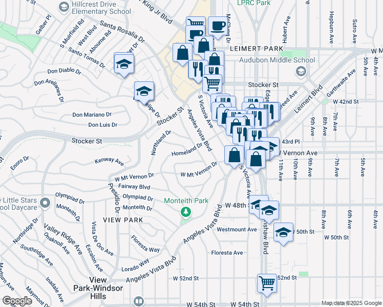map of restaurants, bars, coffee shops, grocery stores, and more near 3612 Homeland Drive in Los Angeles