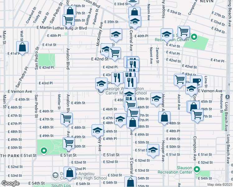 map of restaurants, bars, coffee shops, grocery stores, and more near 4418 Wadsworth Avenue in Los Angeles