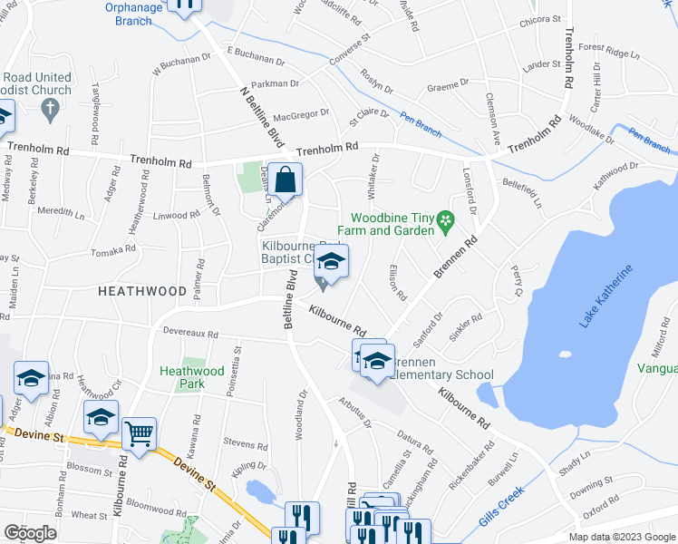 map of restaurants, bars, coffee shops, grocery stores, and more near 1300 Pinemont Dr in Columbia