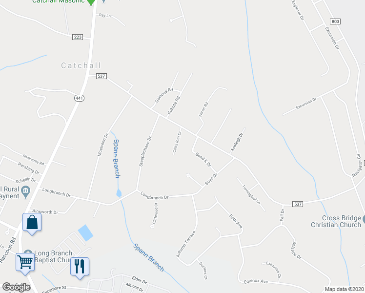 map of restaurants, bars, coffee shops, grocery stores, and more near 100 Colts Run Court in Dalzell