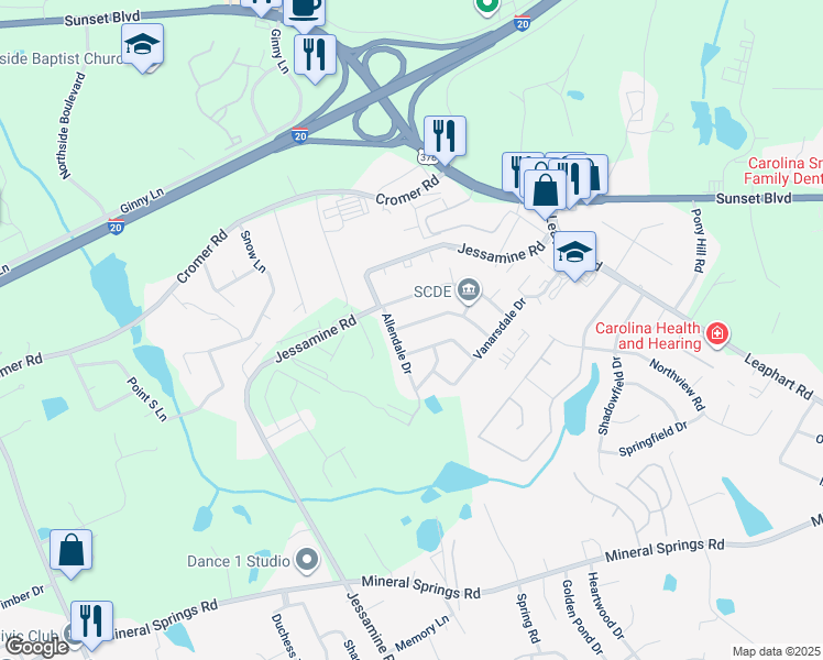 map of restaurants, bars, coffee shops, grocery stores, and more near 1041 Dawson Drive in West Columbia