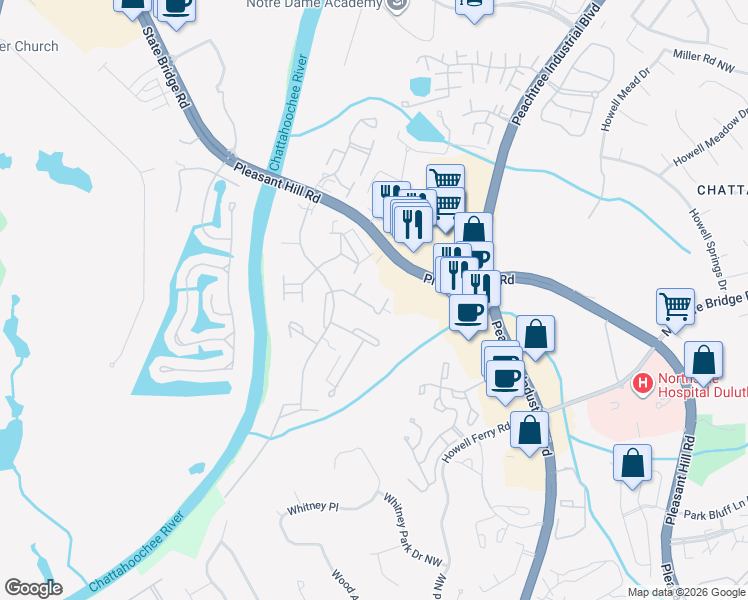 map of restaurants, bars, coffee shops, grocery stores, and more near 3813 Saint Annes Court in Duluth