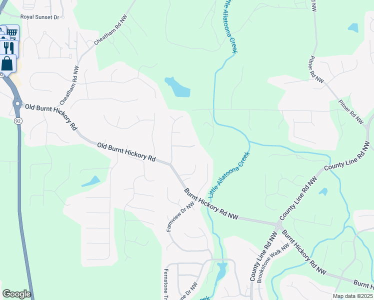 map of restaurants, bars, coffee shops, grocery stores, and more near 6371 Seymour Place Northwest in Acworth