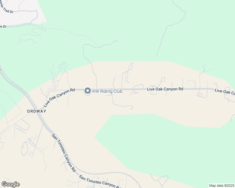 map of restaurants, bars, coffee shops, grocery stores, and more near Live Oak Canyon Road in Redlands