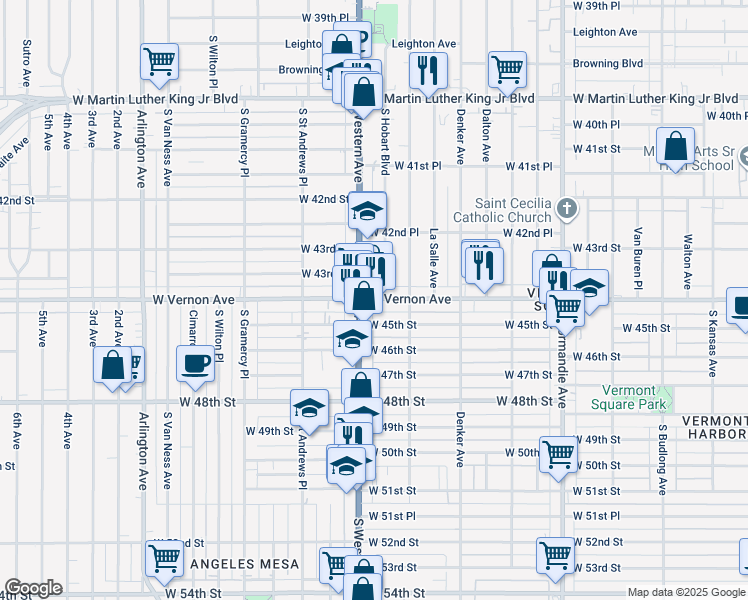 map of restaurants, bars, coffee shops, grocery stores, and more near in Los Angeles