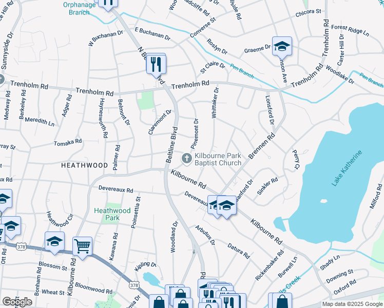 map of restaurants, bars, coffee shops, grocery stores, and more near 1300 Pinemont Drive in Columbia