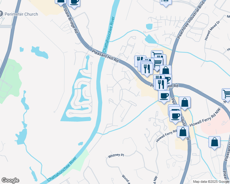 map of restaurants, bars, coffee shops, grocery stores, and more near 3890 The Battery in Duluth