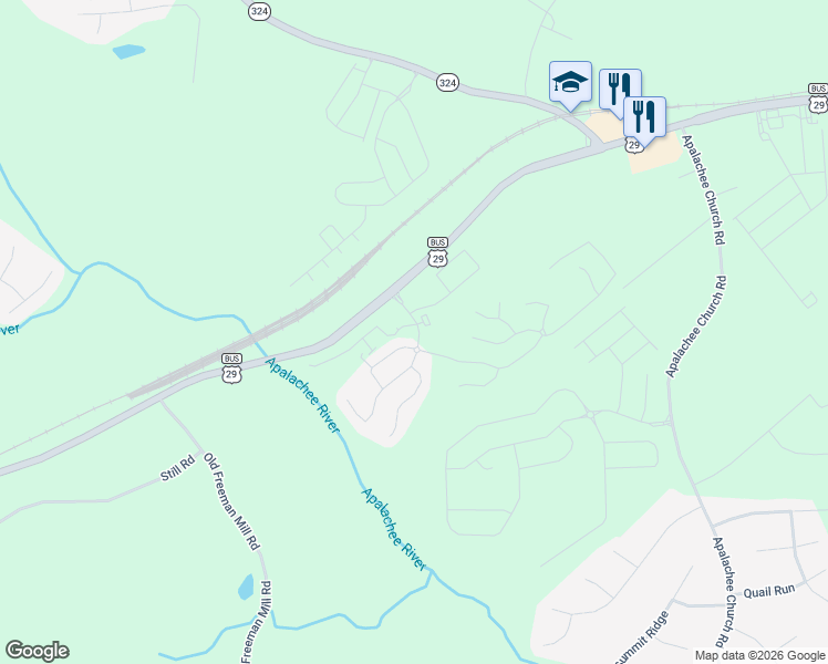 map of restaurants, bars, coffee shops, grocery stores, and more near 108 Auburn Crossing Drive in Auburn