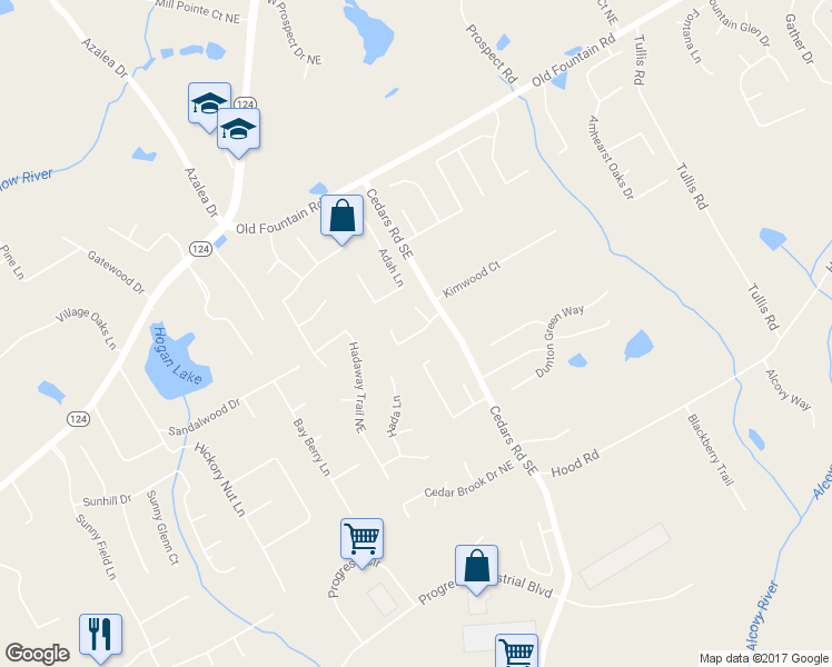 map of restaurants, bars, coffee shops, grocery stores, and more near 1001 Cedar Oak Court in Lawrenceville