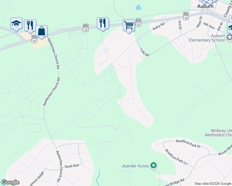 map of restaurants, bars, coffee shops, grocery stores, and more near 1495 Buckeye Terrace in Auburn
