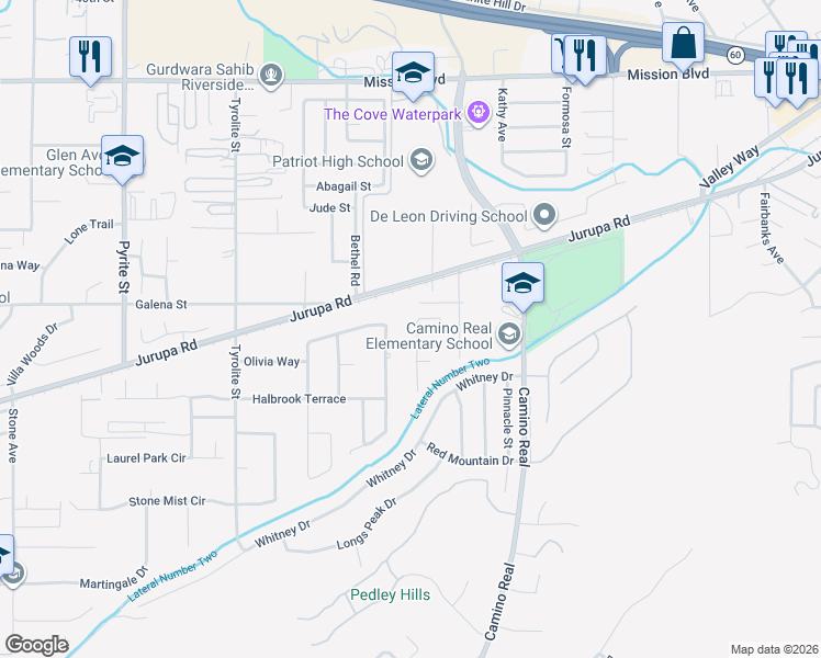 map of restaurants, bars, coffee shops, grocery stores, and more near 4691 Viaggio Circle in Riverside