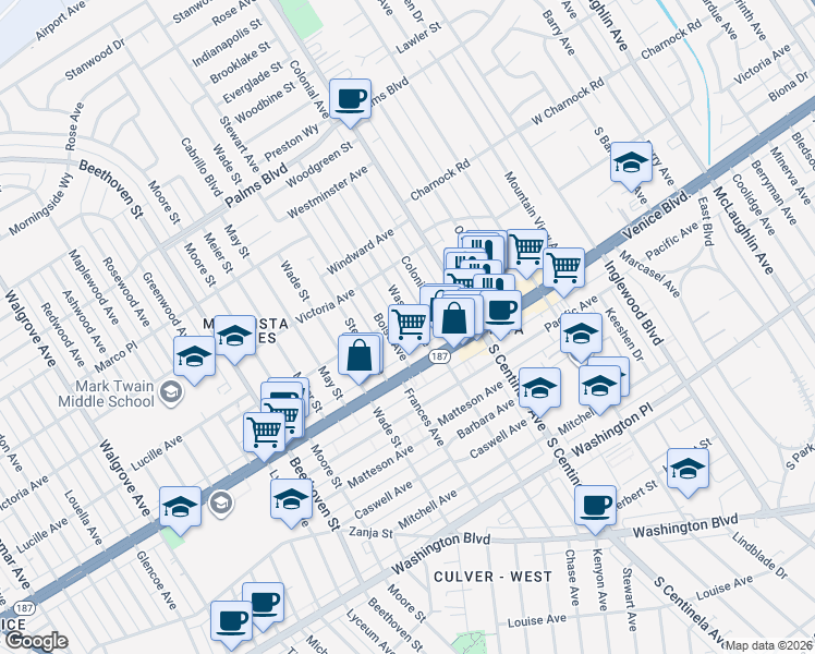 map of restaurants, bars, coffee shops, grocery stores, and more near 3766 Boise Avenue in Los Angeles