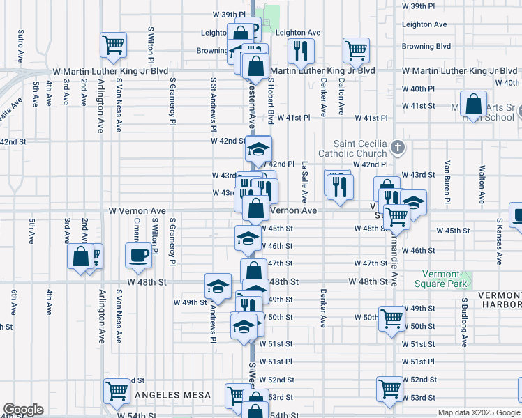 map of restaurants, bars, coffee shops, grocery stores, and more near in Los Angeles