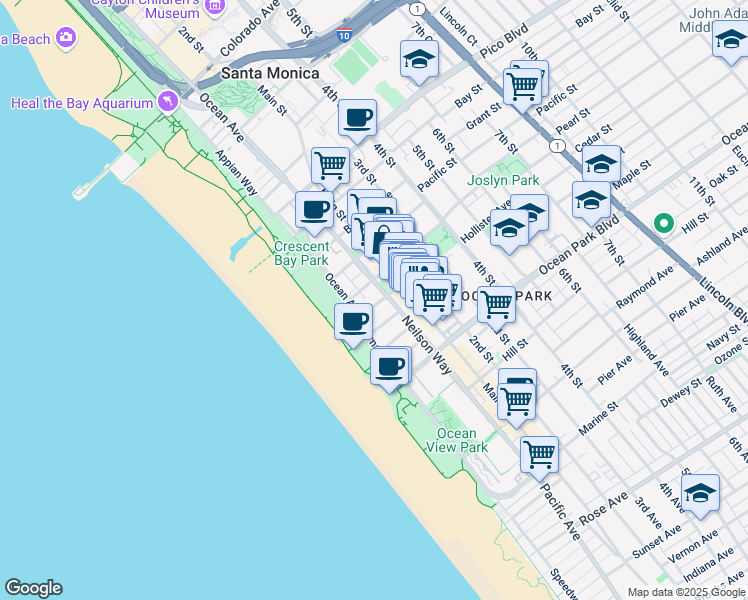 map of restaurants, bars, coffee shops, grocery stores, and more near in Santa Monica