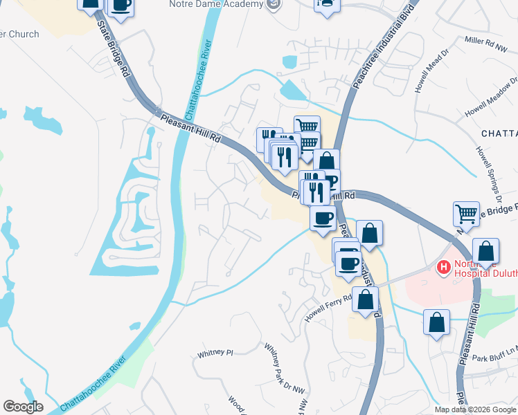 map of restaurants, bars, coffee shops, grocery stores, and more near 3813 Saint Annes Court in Duluth