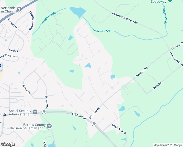 map of restaurants, bars, coffee shops, grocery stores, and more near 525 Huntleigh Drive in Winder