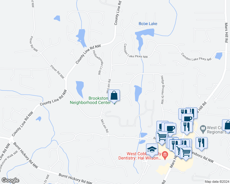 map of restaurants, bars, coffee shops, grocery stores, and more near 1988 Hedge Brooke Court Northwest in Acworth