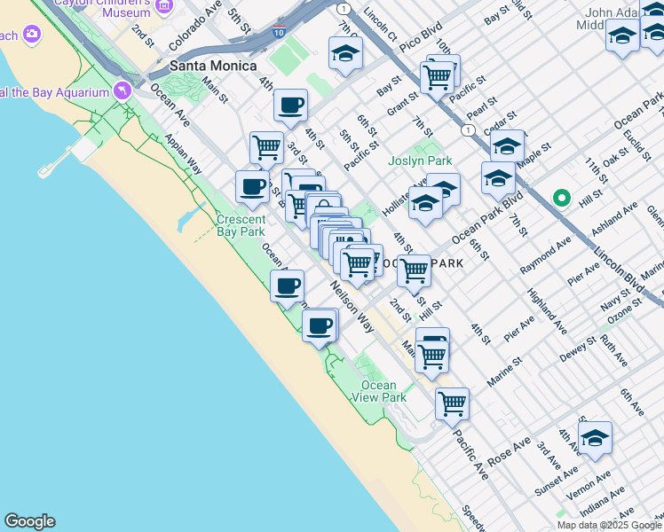 map of restaurants, bars, coffee shops, grocery stores, and more near in Santa Monica
