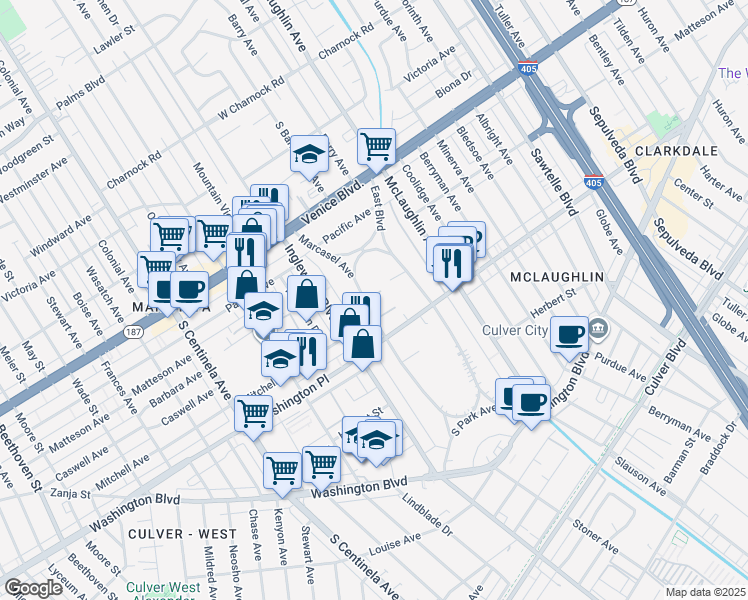 map of restaurants, bars, coffee shops, grocery stores, and more near 11840 Rowles Court in Los Angeles