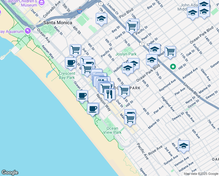 map of restaurants, bars, coffee shops, grocery stores, and more near 2435 2nd Street in Santa Monica