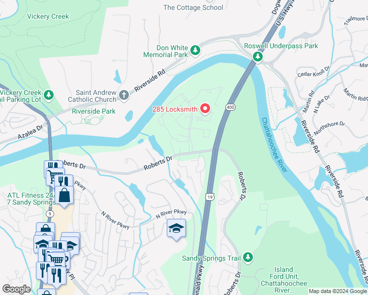 map of restaurants, bars, coffee shops, grocery stores, and more near 925 Roberts Landing Cove in Atlanta