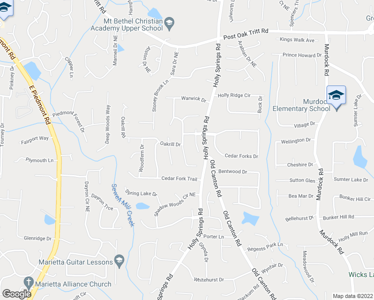 map of restaurants, bars, coffee shops, grocery stores, and more near 2210 Spear Point Drive in Marietta