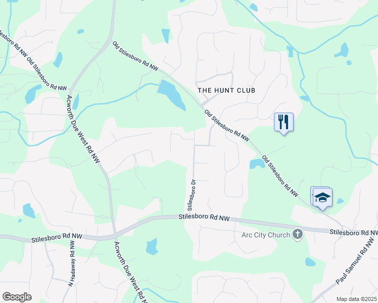map of restaurants, bars, coffee shops, grocery stores, and more near 2035 Stilesboro Drive in Kennesaw