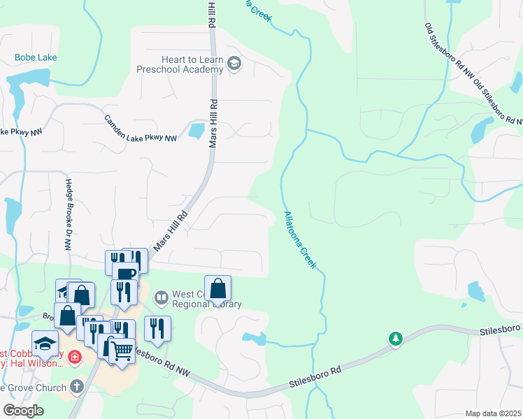 map of restaurants, bars, coffee shops, grocery stores, and more near 4902 Pleasantry Way Northwest in Acworth