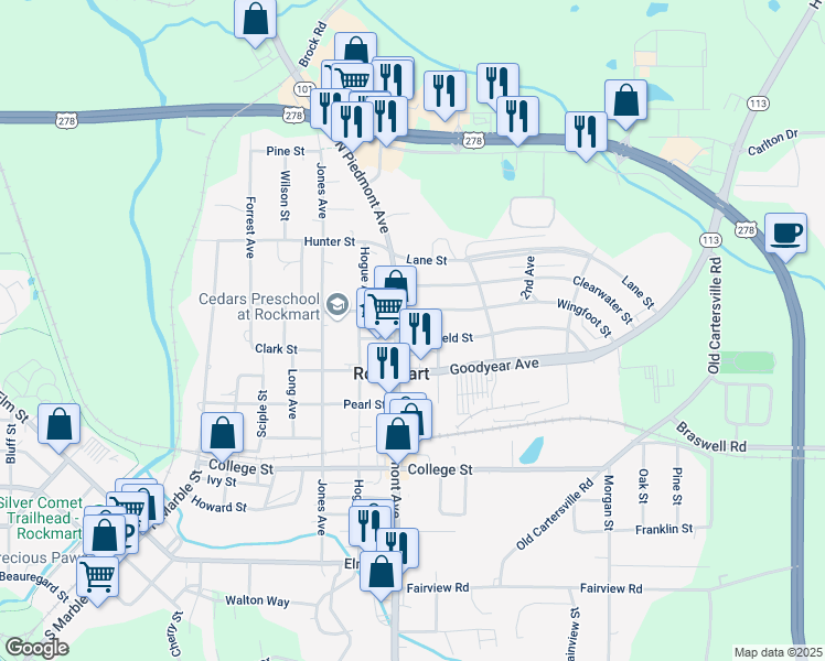 map of restaurants, bars, coffee shops, grocery stores, and more near 218 Litchfield Street in Rockmart
