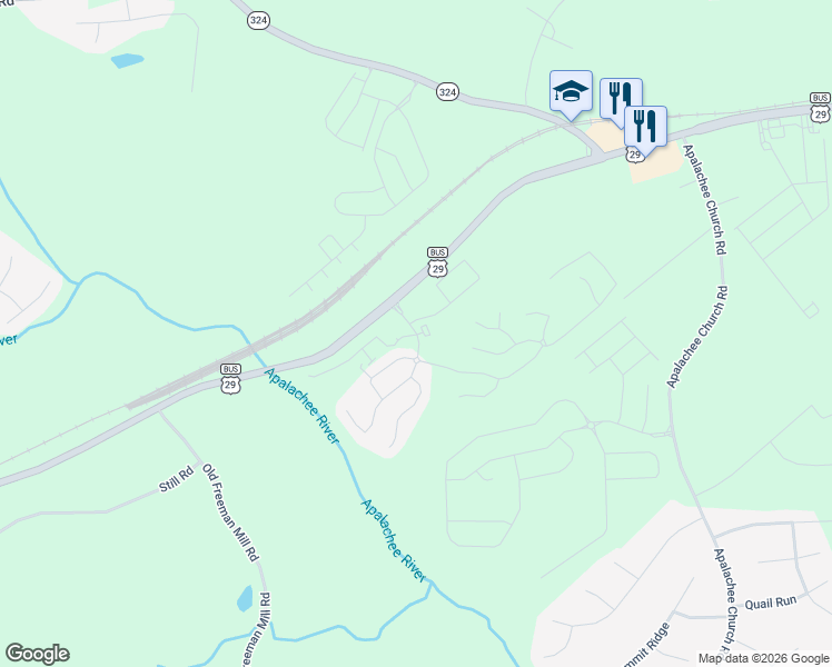 map of restaurants, bars, coffee shops, grocery stores, and more near 108 Auburn Crossing Drive in Auburn
