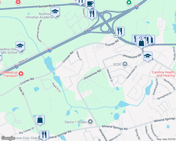 map of restaurants, bars, coffee shops, grocery stores, and more near 154 English Drive in Lexington