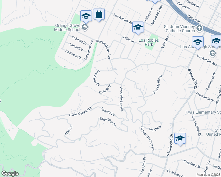 map of restaurants, bars, coffee shops, grocery stores, and more near 14930 Rockhill Drive in La Puente