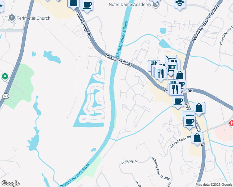 map of restaurants, bars, coffee shops, grocery stores, and more near 3941 The Battery in Duluth