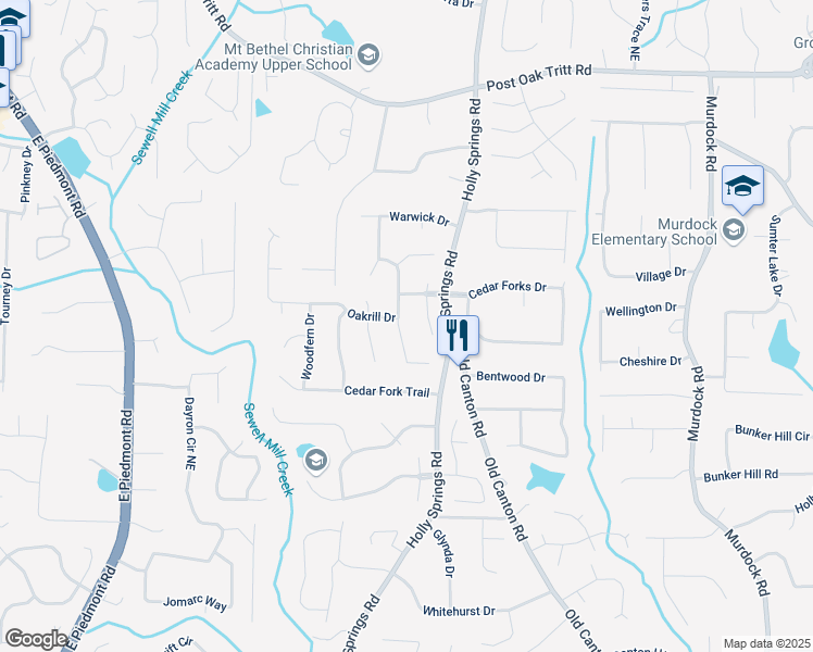 map of restaurants, bars, coffee shops, grocery stores, and more near 2210 Spear Point Drive in Marietta