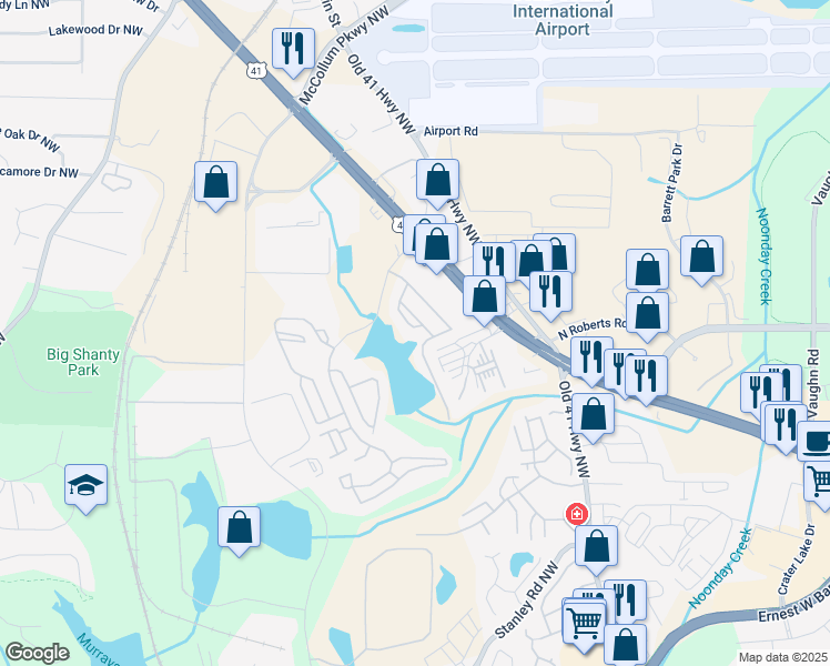 map of restaurants, bars, coffee shops, grocery stores, and more near 2056 Ellison Way in Kennesaw