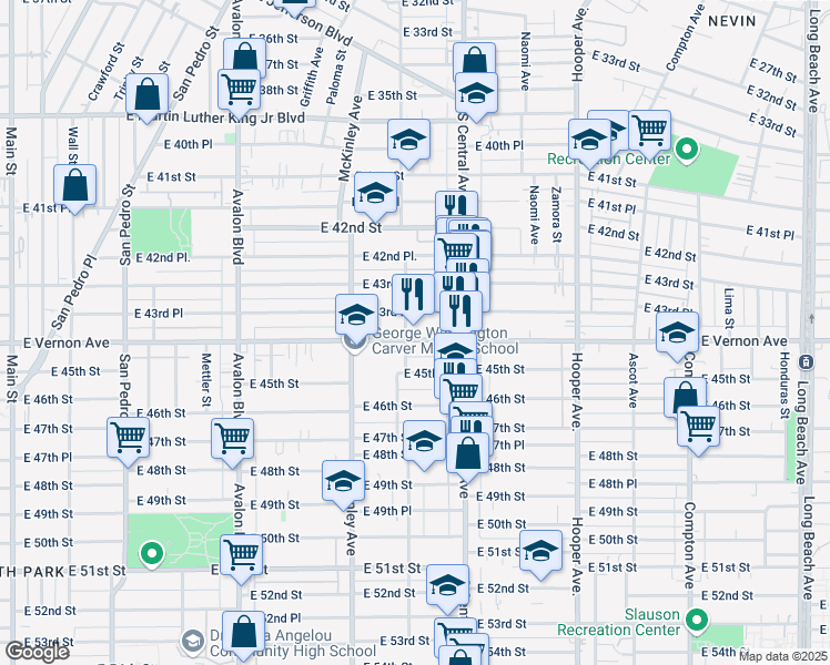 map of restaurants, bars, coffee shops, grocery stores, and more near 4418 Wadsworth Avenue in Los Angeles