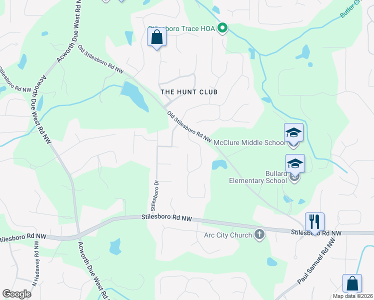 map of restaurants, bars, coffee shops, grocery stores, and more near 1912 Glenellen Court in Kennesaw