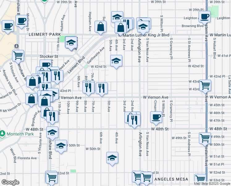 map of restaurants, bars, coffee shops, grocery stores, and more near in Los Angeles